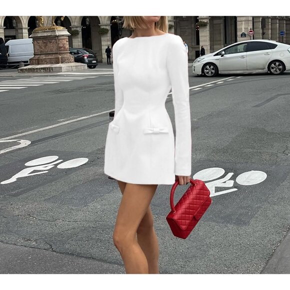 Women's Long Sleeve Mini Dress Polyester Spandex Bodycon Party Night Out - Picture 4 of 7